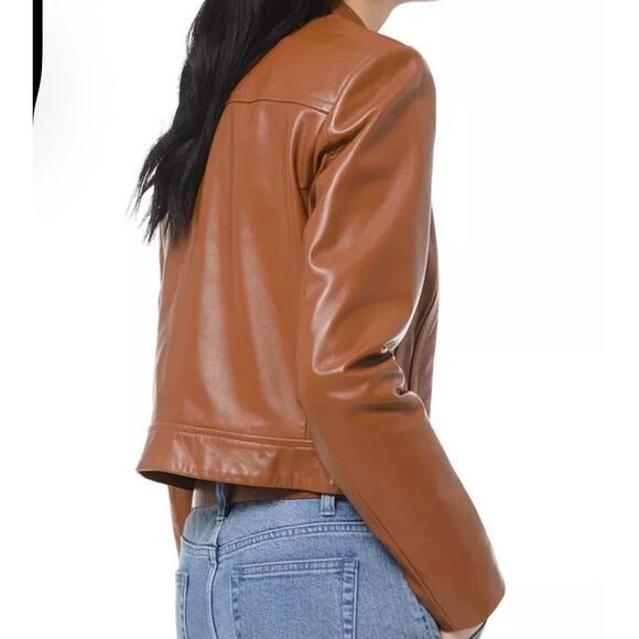 MRSP $250 New Michael Kors Real Lamb Leather Short Jacket Brown Size Medium - Picture 2 of 15